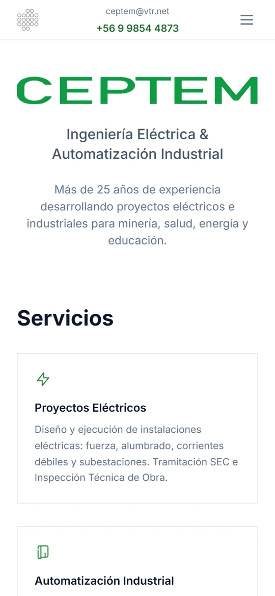 The CEPTEM website on a phone