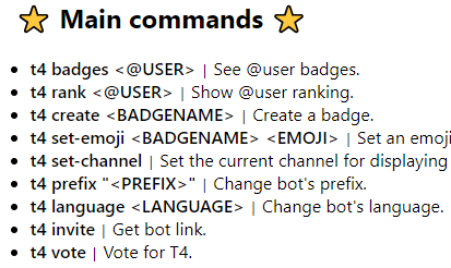 All commands for T4 Badge Bot